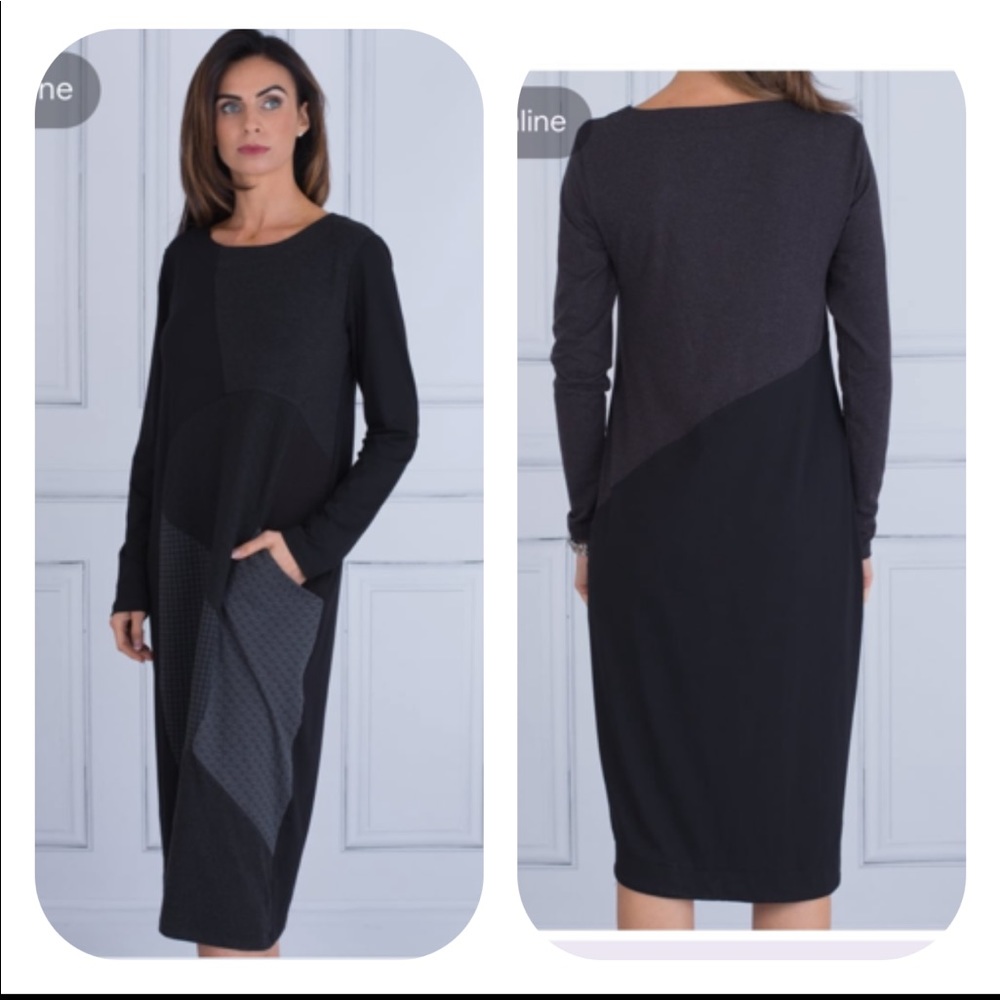 Alembika Black Gray Jersey Patchwork Dress